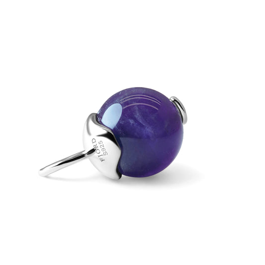 Single Signature Amethyst Charm | Rhodium-Plated Sterling Silver
