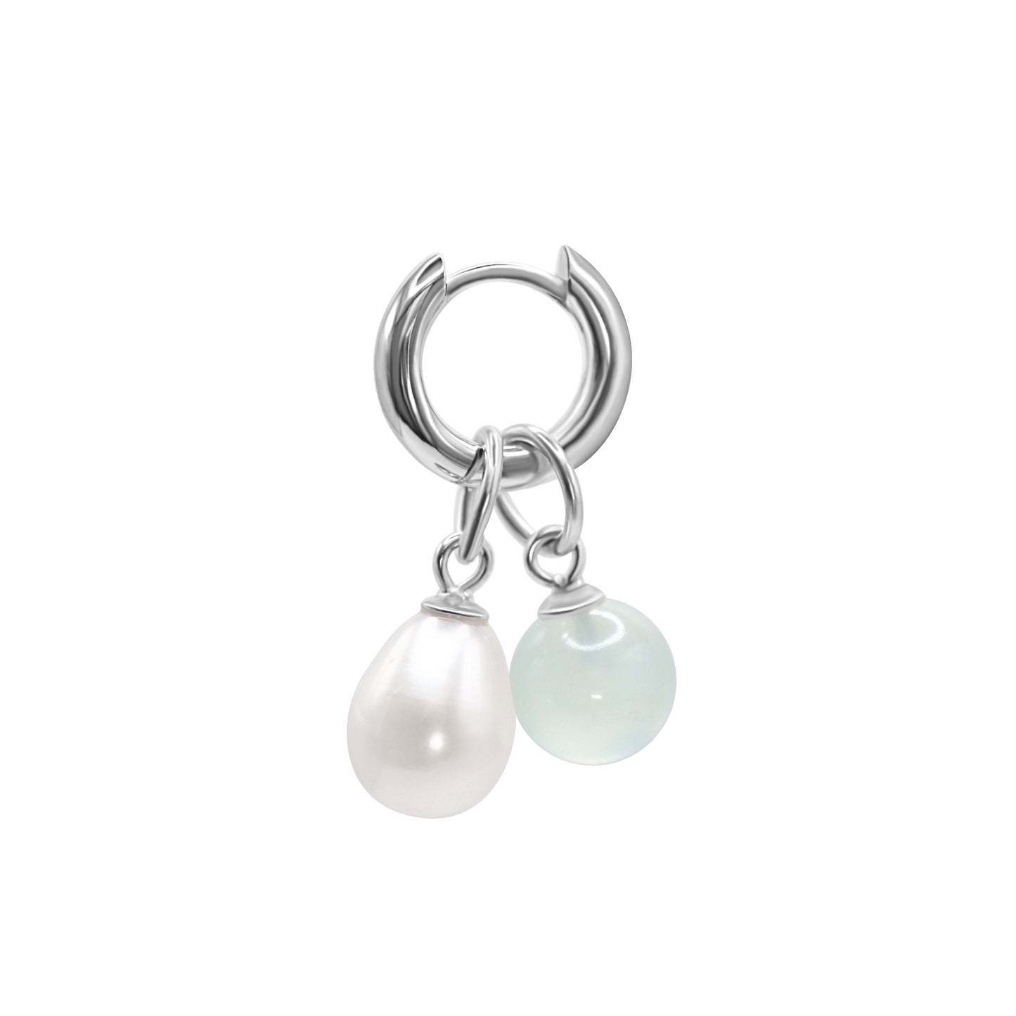 Single Silver Pearl Charm | Freshwater Pearl Layering Add-On in Rhodium-Plated Sterling Silver