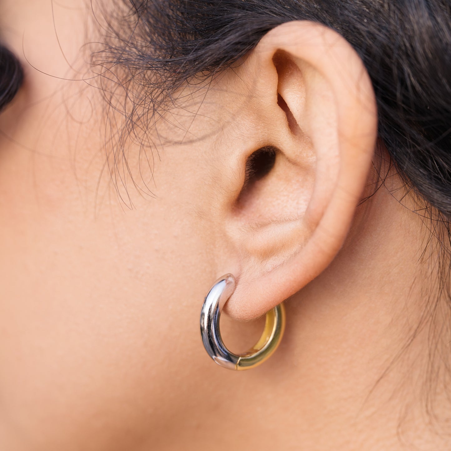 Duo Hoops worn rhodium-side forward