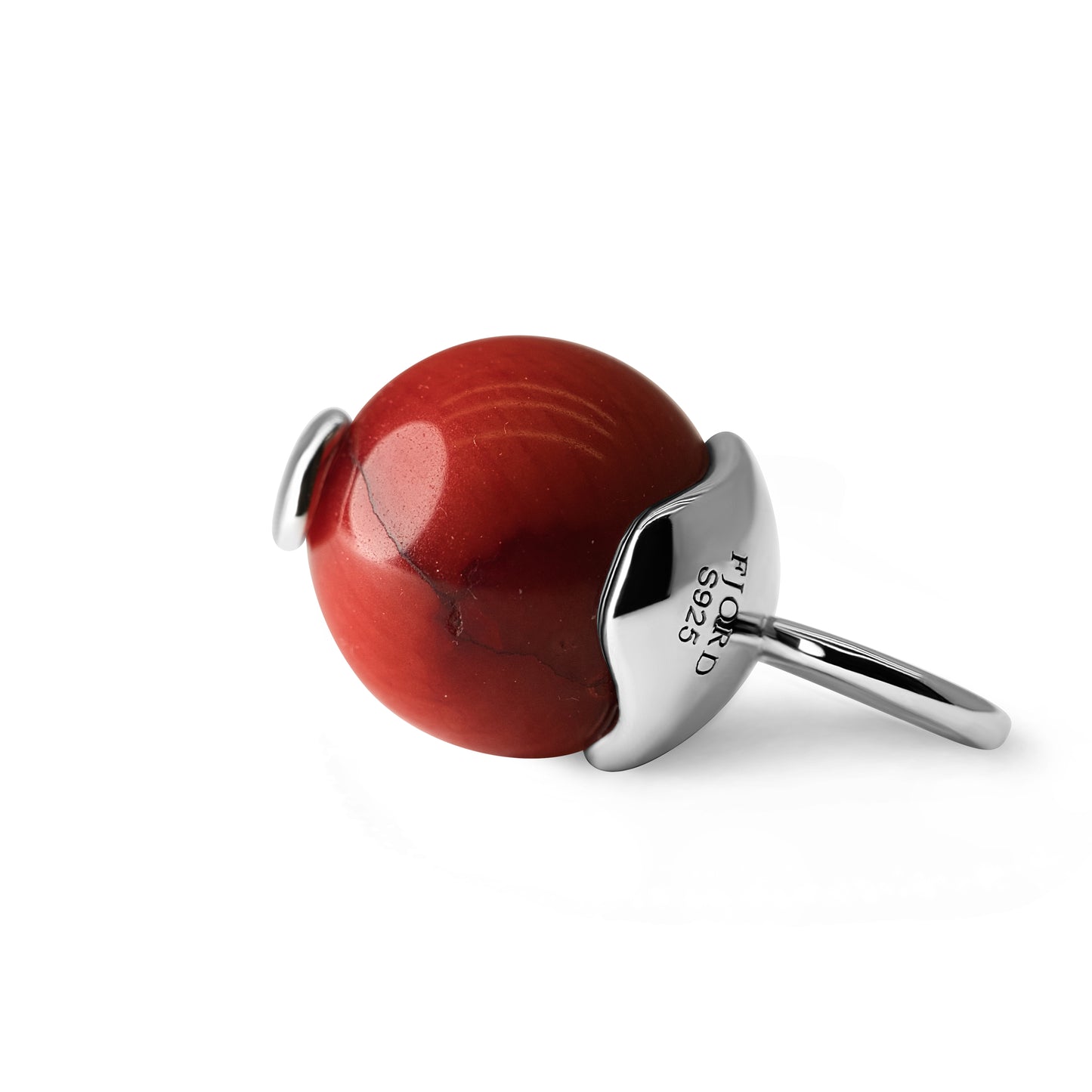Single Signature Red Coral Charm | Rhodium-Plated Sterling Silver