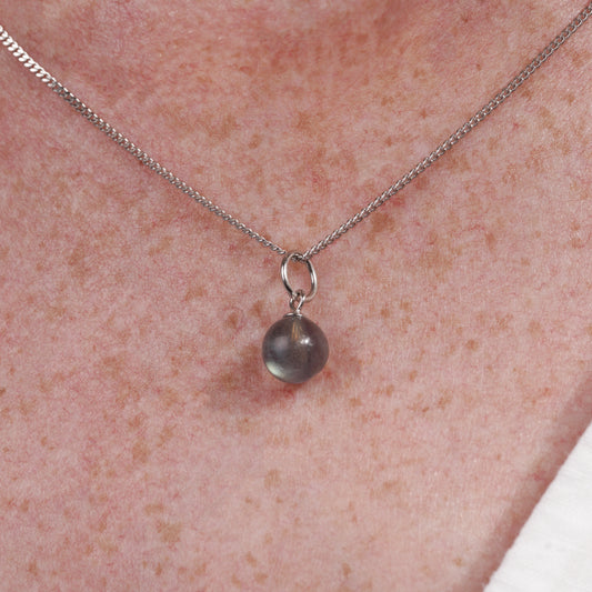 Single Silver Labradorite Charm | Single Modular Charm in Rhodium-Plated Sterling Silver