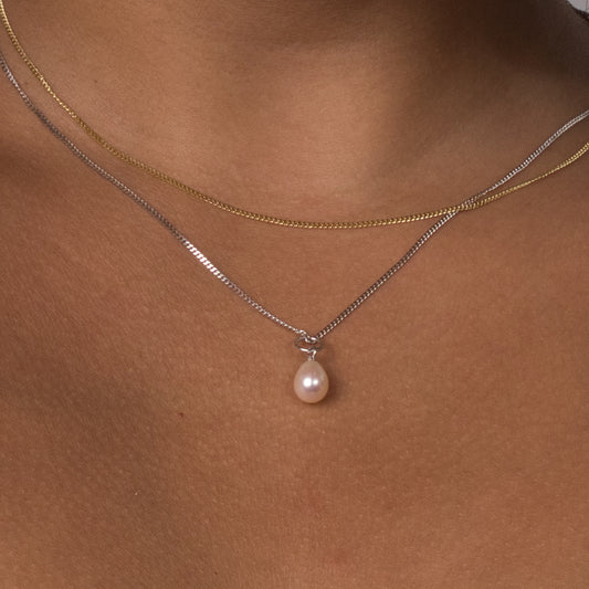 Single Silver Pearl Charm | Freshwater Pearl Layering Add-On in Rhodium-Plated Sterling Silver