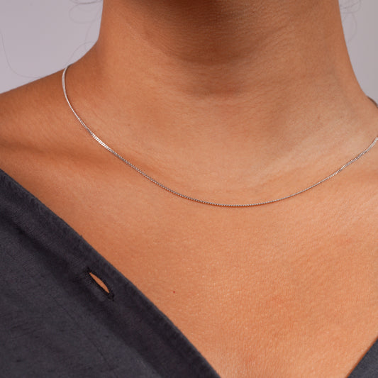 Slim Silver Curb Chain | Modular Necklace in Rhodium-Plated Sterling Silver