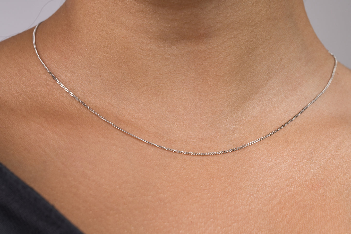 Slim Silver Curb Chain | Modular Necklace in Rhodium-Plated Sterling Silver