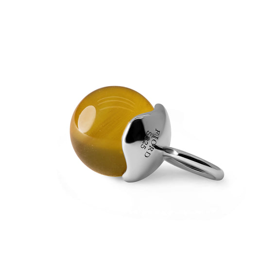 Single Signature Amber Charm | Rhodium-Plated Sterling Silver