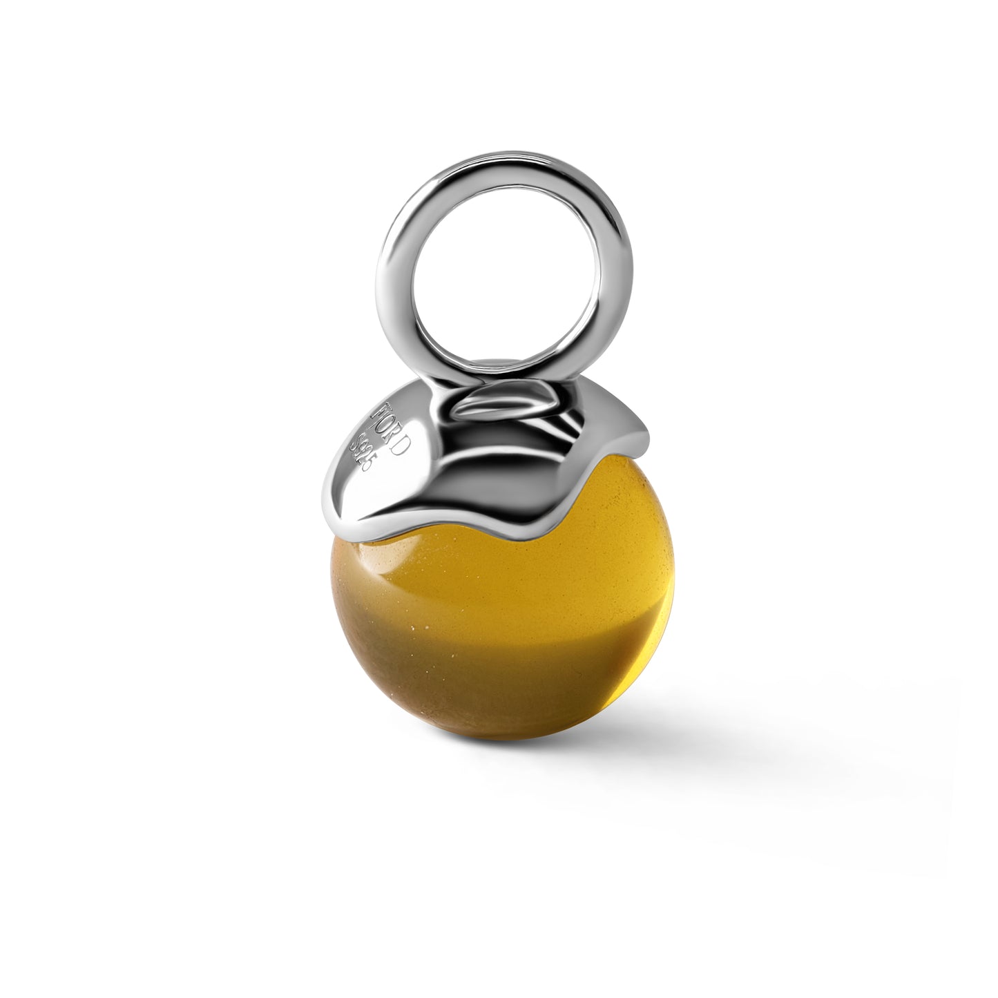 Single Signature Amber Charm | Rhodium-Plated Sterling Silver