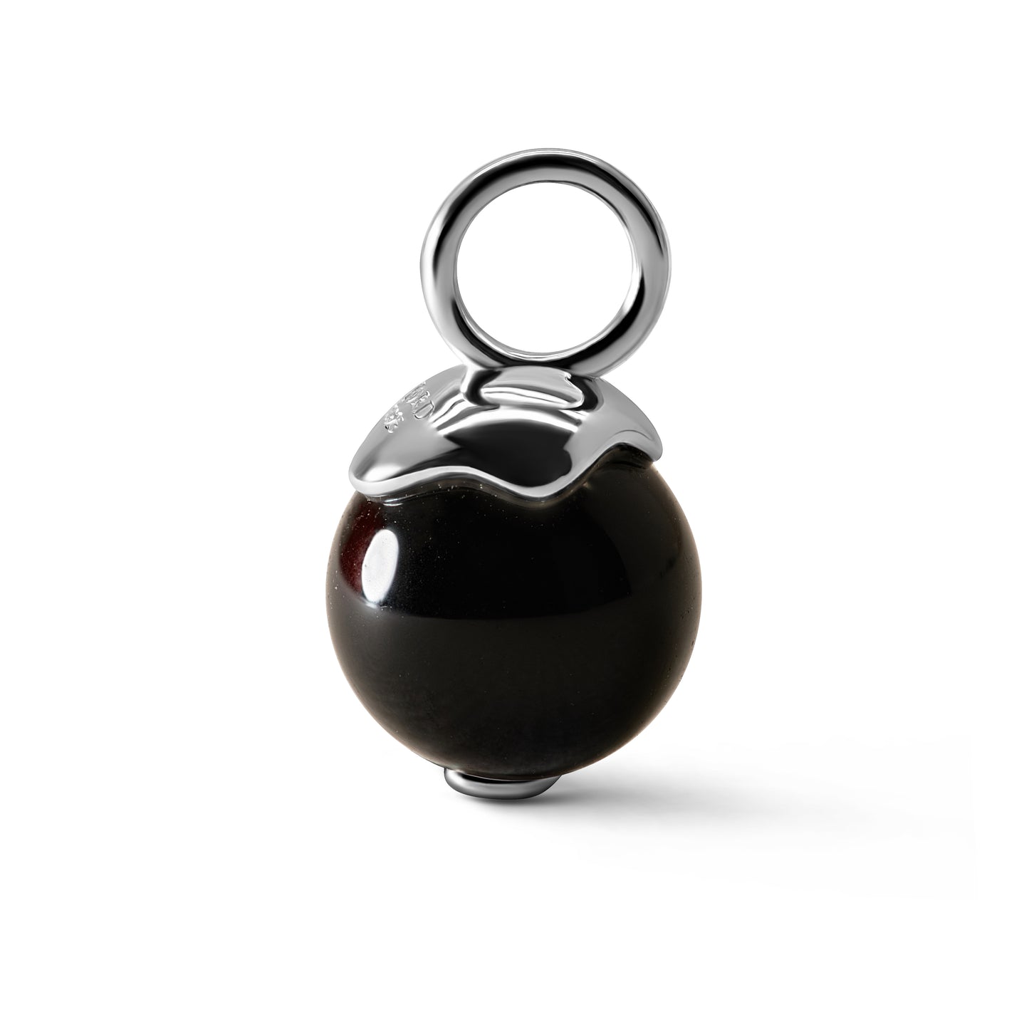 Single Signature Black Obsidian Charm | Rhodium-Plated Sterling Silver
