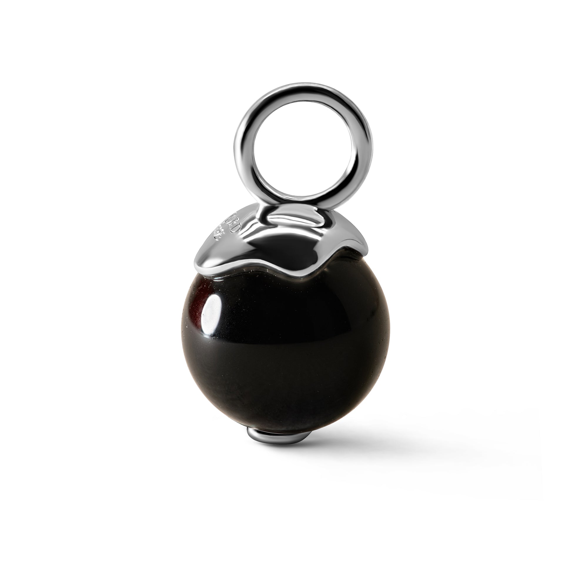 Single Signature Black Obsidian Charm | Rhodium-Plated Sterling Silver