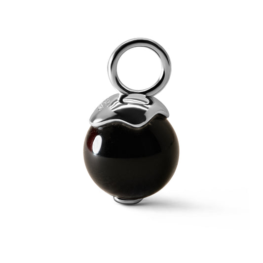 Single Signature Black Obsidian Charm | Rhodium-Plated Sterling Silver
