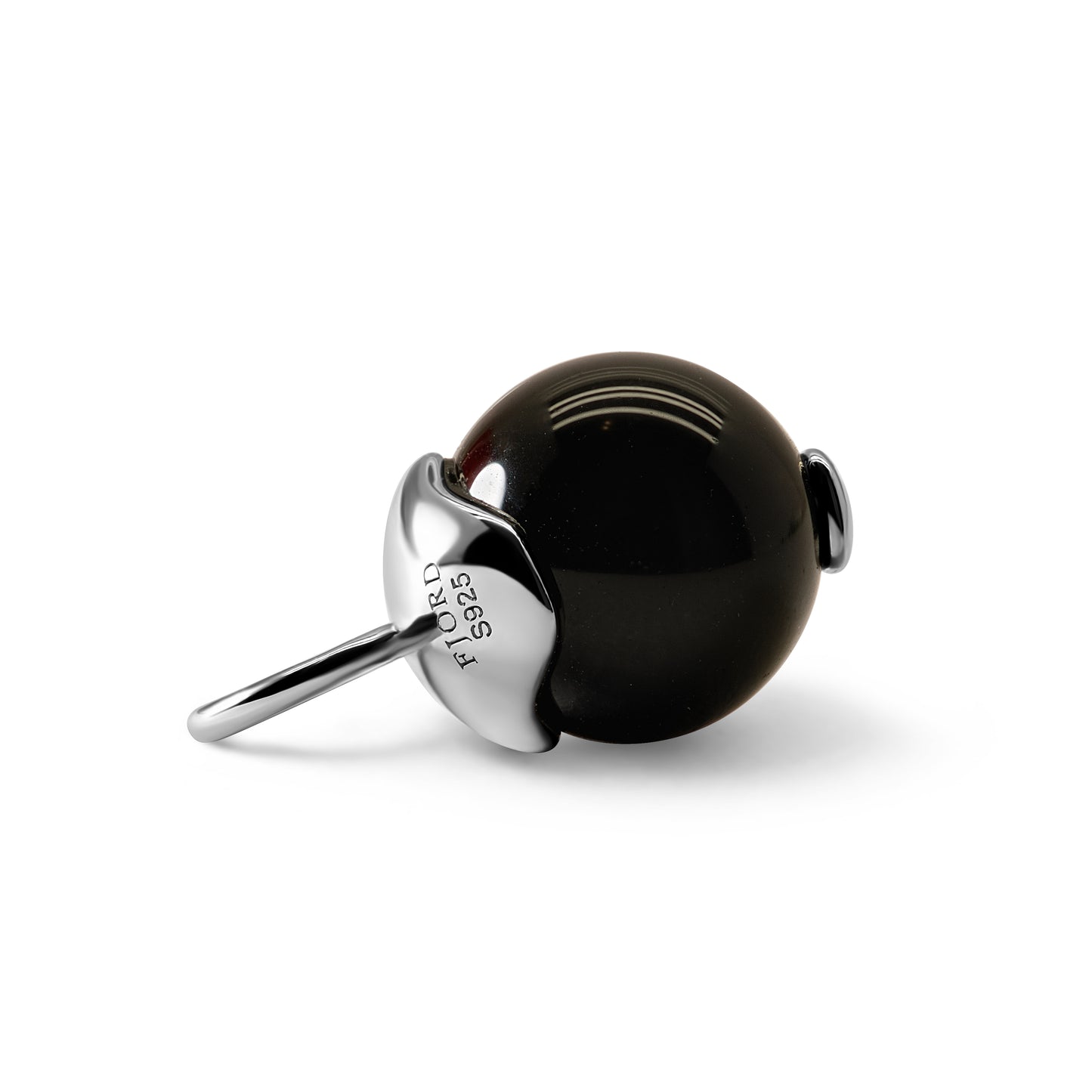 Single Signature Black Obsidian Charm | Rhodium-Plated Sterling Silver