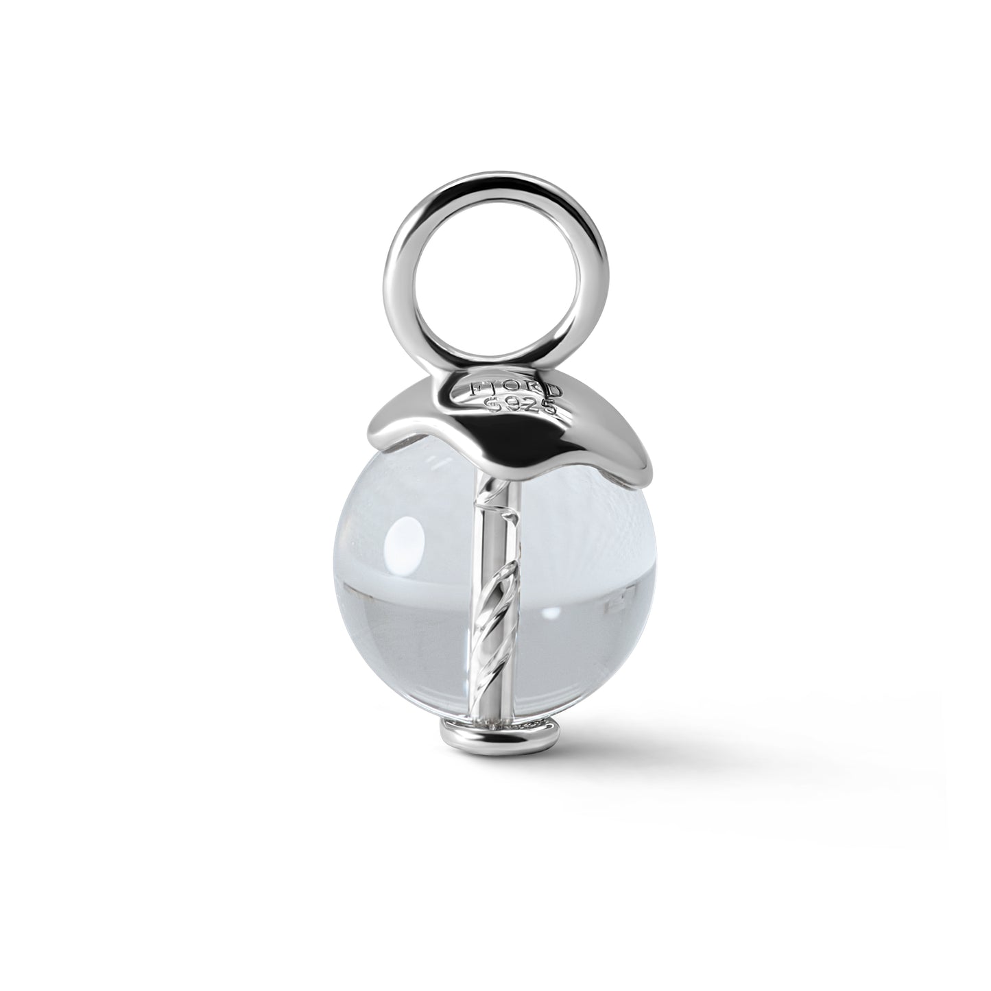 Single Signature Clear Quartz Charm | Rhodium-Plated Sterling Silver