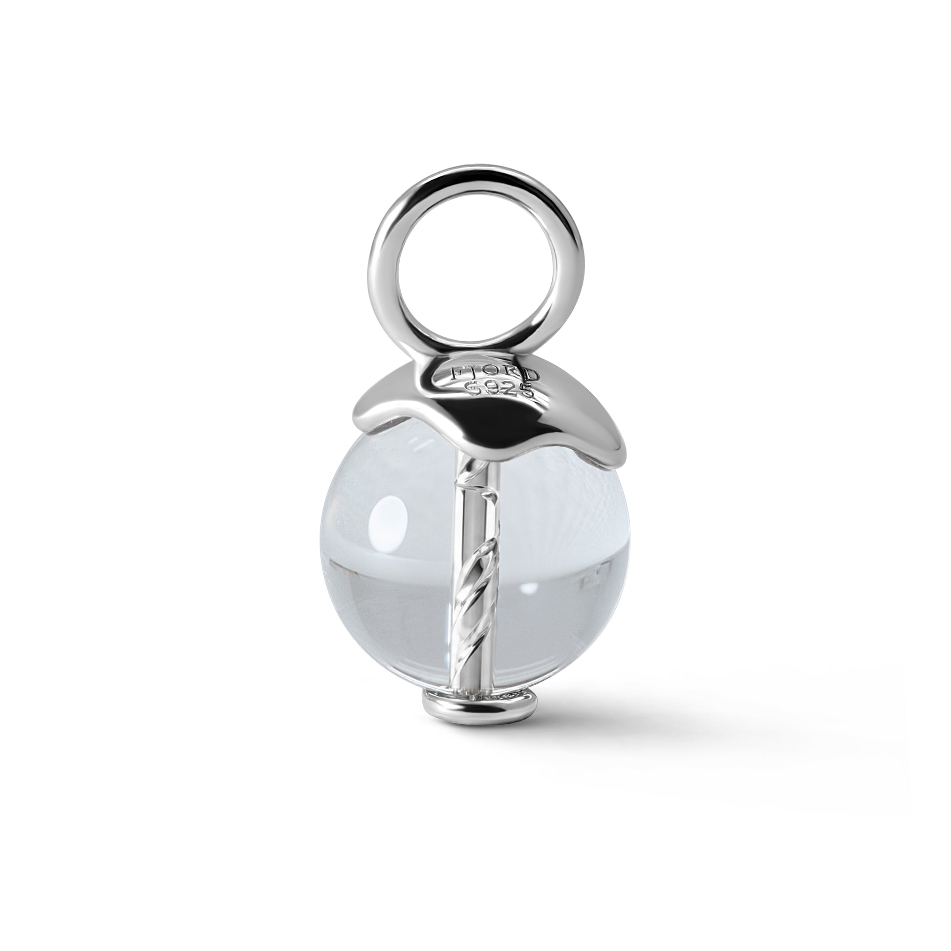 Single Signature Clear Quartz Charm | Rhodium-Plated Sterling Silver