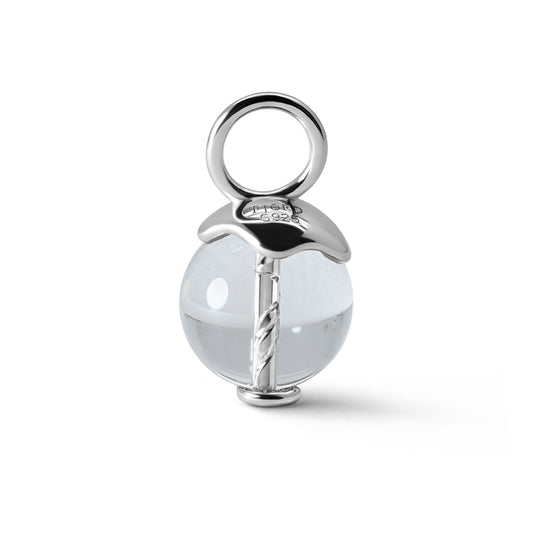 Single Signature Clear Quartz Charm | Rhodium-Plated Sterling Silver