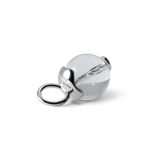 Single Signature Clear Quartz Charm | Rhodium-Plated Sterling Silver