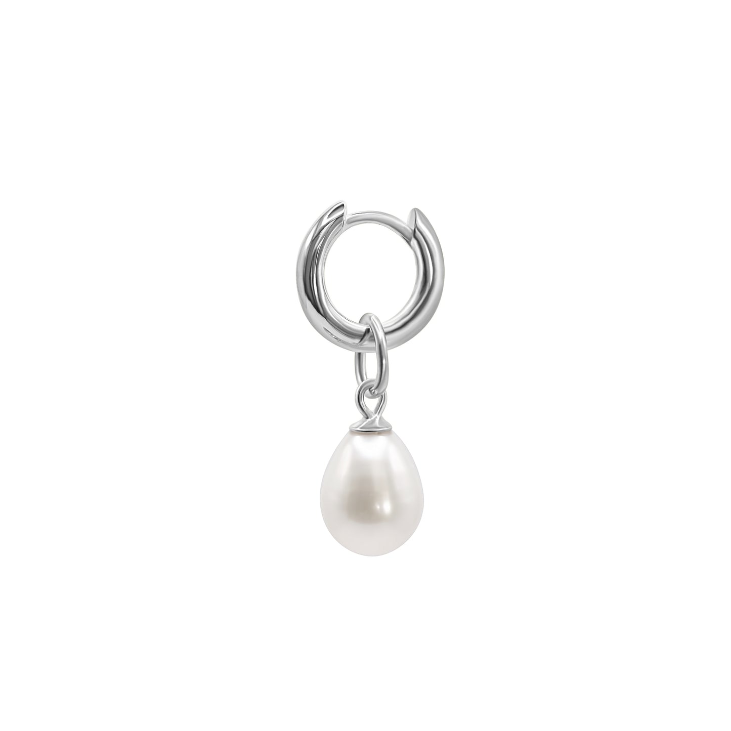 Single Silver Pearl Charm | Freshwater Pearl Layering Add-On in Rhodium-Plated Sterling Silver