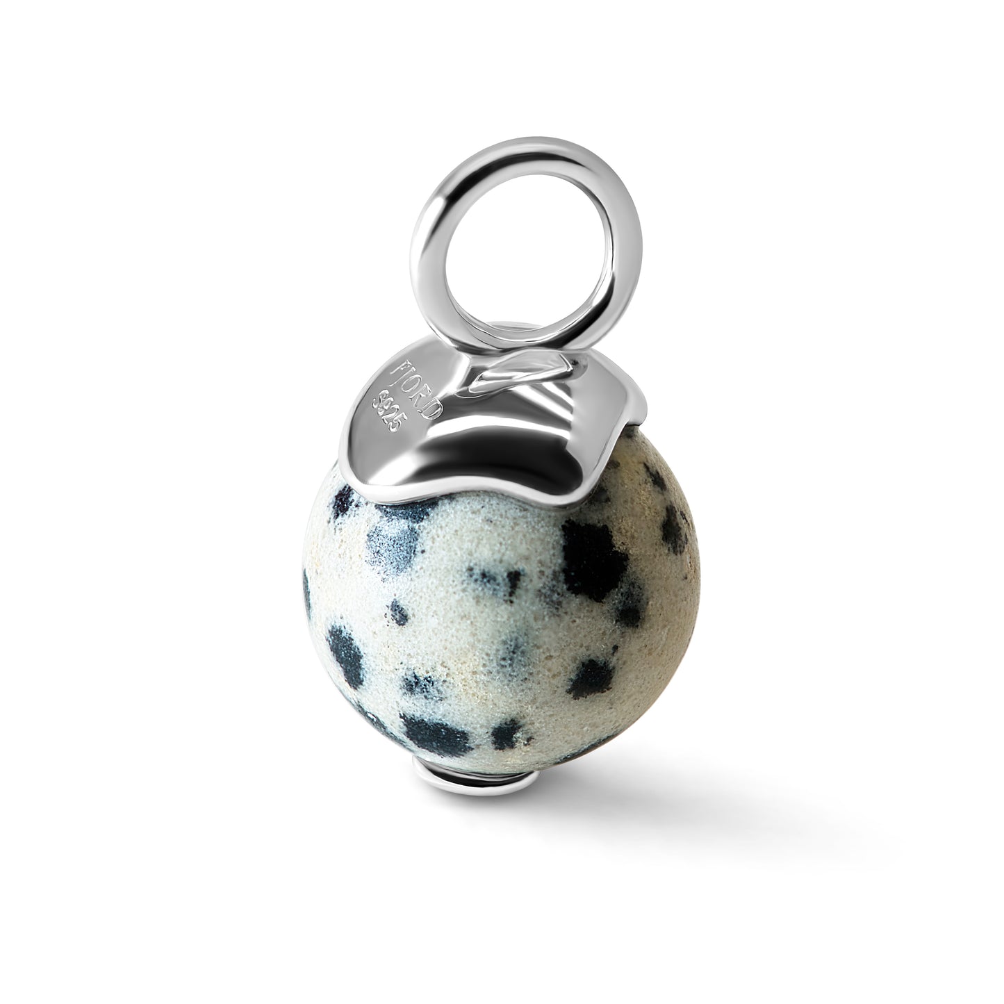 Single Signature Dalmatian Stone Charm | Rhodium-Plated Sterling Silver