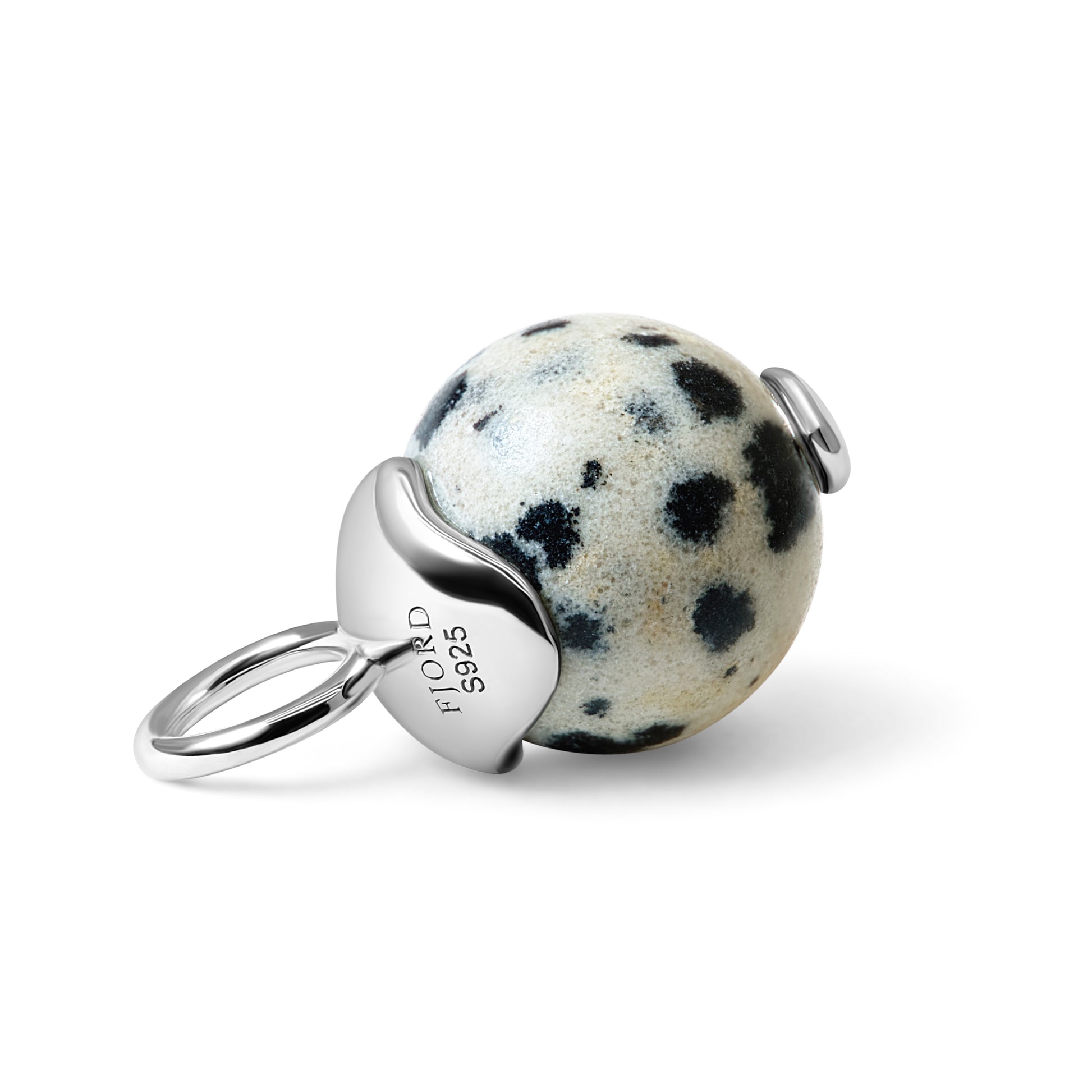 Single Signature Dalmatian Stone Charm | Rhodium-Plated Sterling Silver