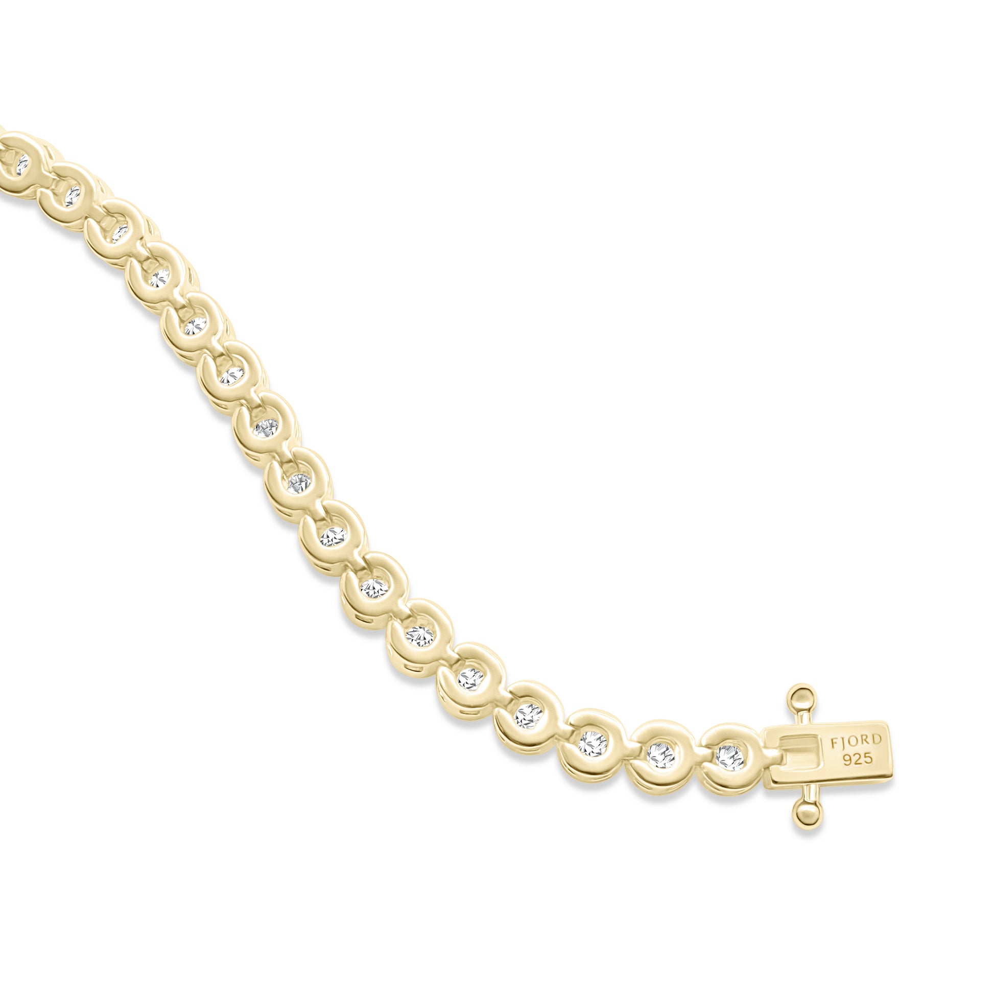 Tennis bracelet with sparkling cubic zirconia, sterling silver base, 14k gold vermeil finish
