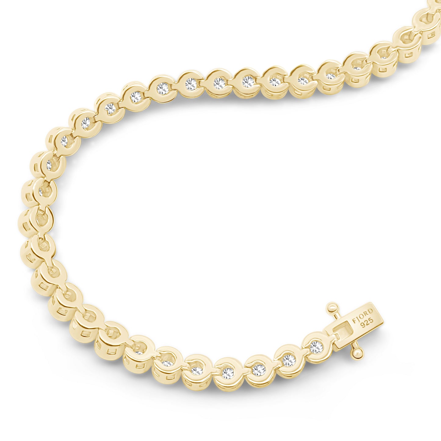 Tennis bracelet with sparkling cubic zirconia, sterling silver base, 14k gold vermeil finish