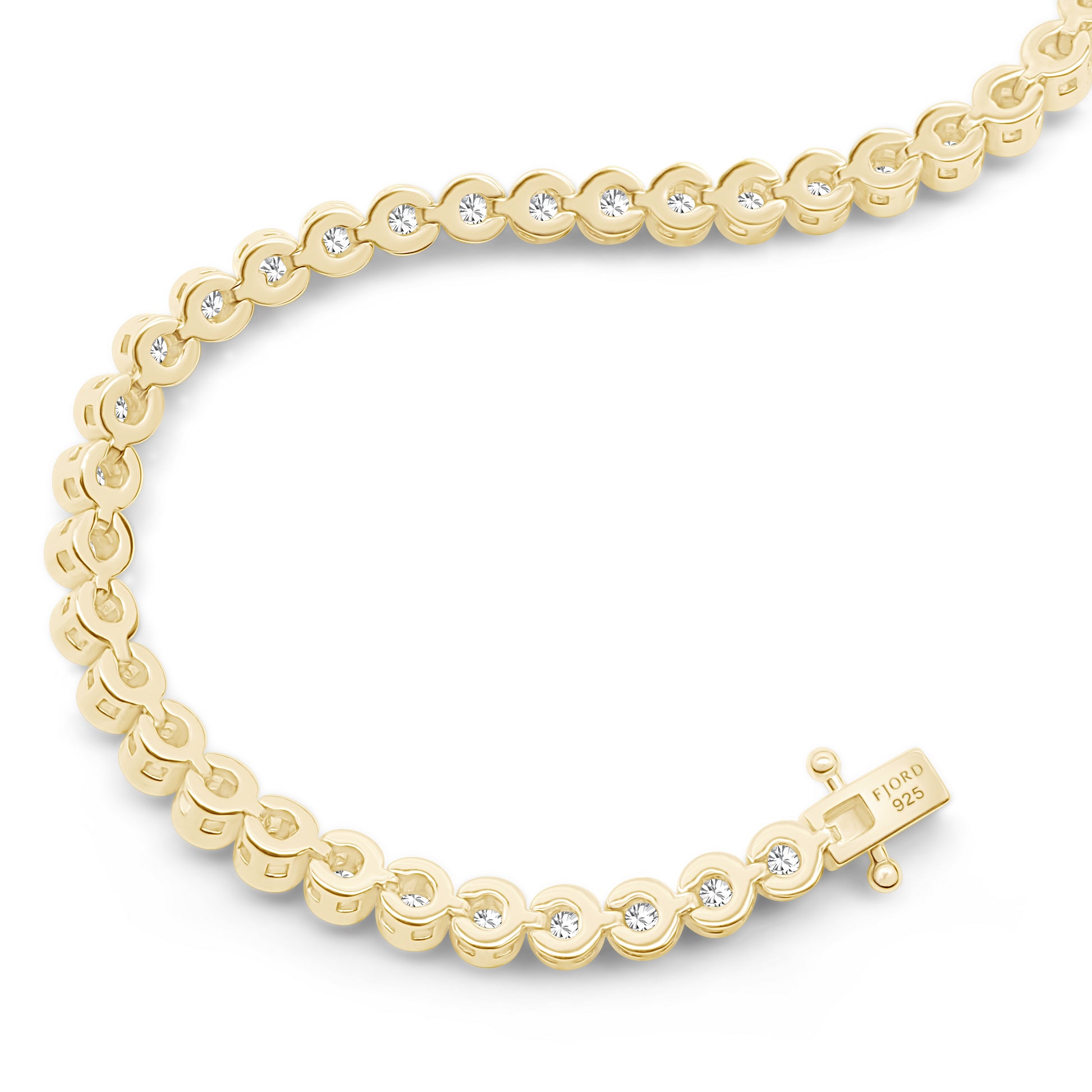 Tennis bracelet with sparkling cubic zirconia, sterling silver base, 14k gold vermeil finish