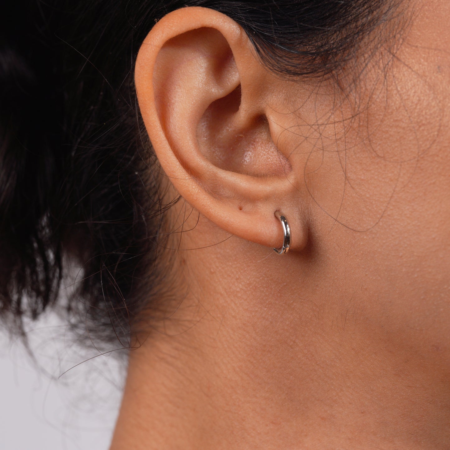 Essence Hoops | Huggie Hoop Earrings in Rhodium-Plated Sterling Silver