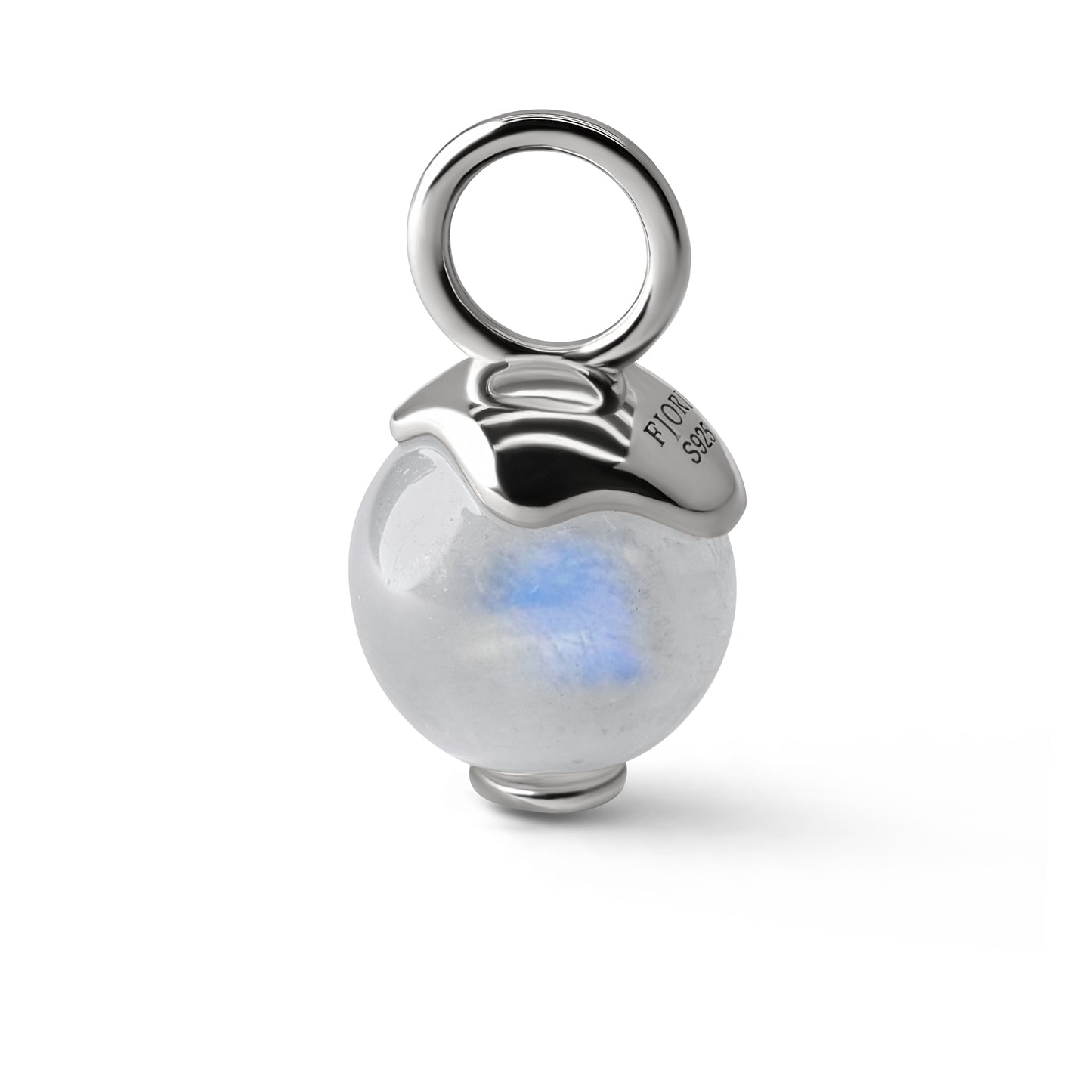 Single Signature Moonstone Charm | Rhodium-Plated Sterling Silver