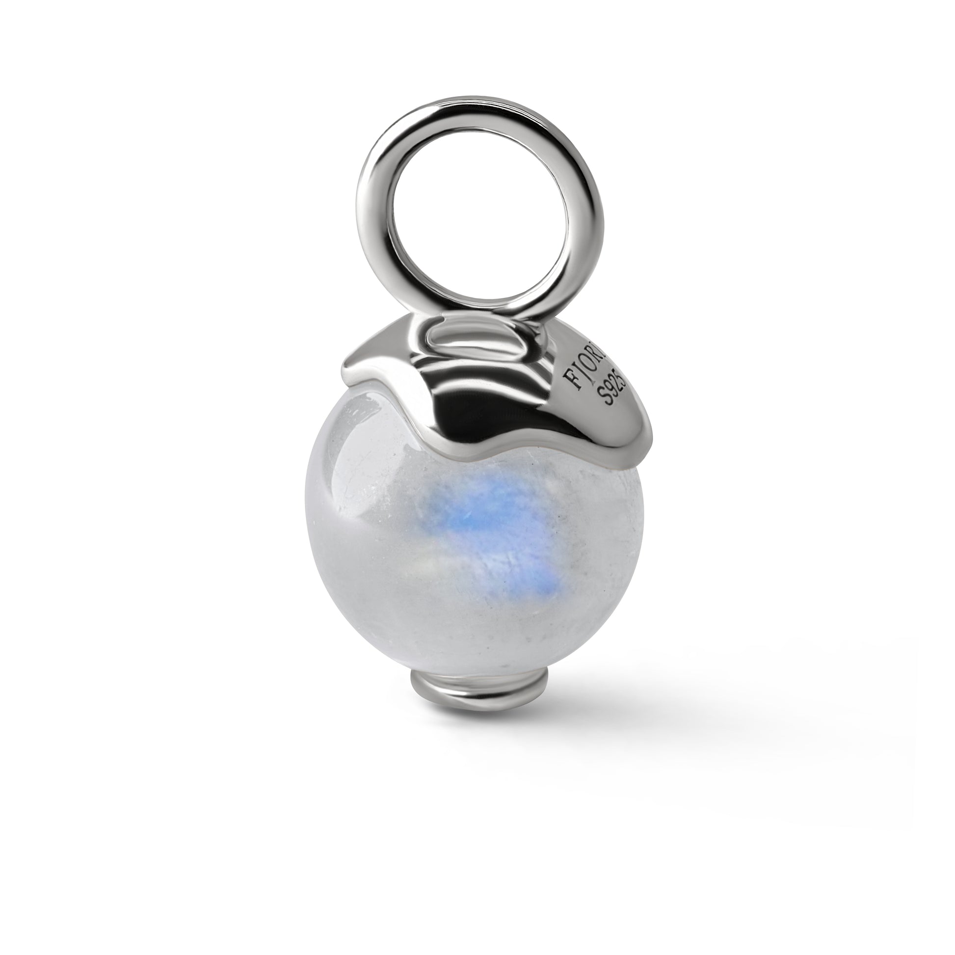 Single Signature Moonstone Charm | Rhodium-Plated Sterling Silver