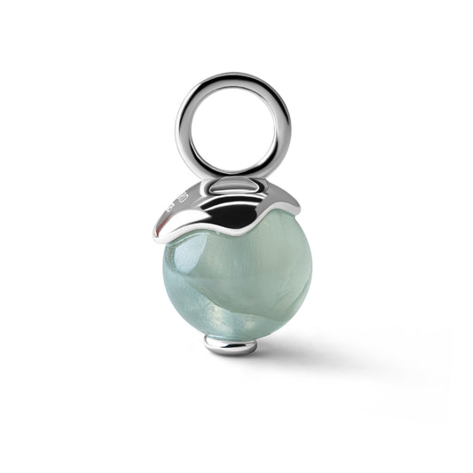 Single Signature Prehnite Charm | Rhodium-Plated Sterling Silver