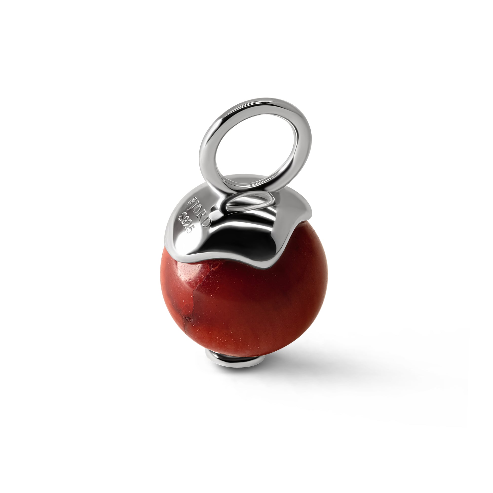 Single Signature Red Coral Charm | Rhodium-Plated Sterling Silver
