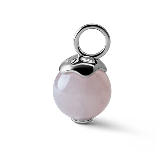 Single Signature Rose Quartz Charm | Rhodium-Plated Sterling Silver