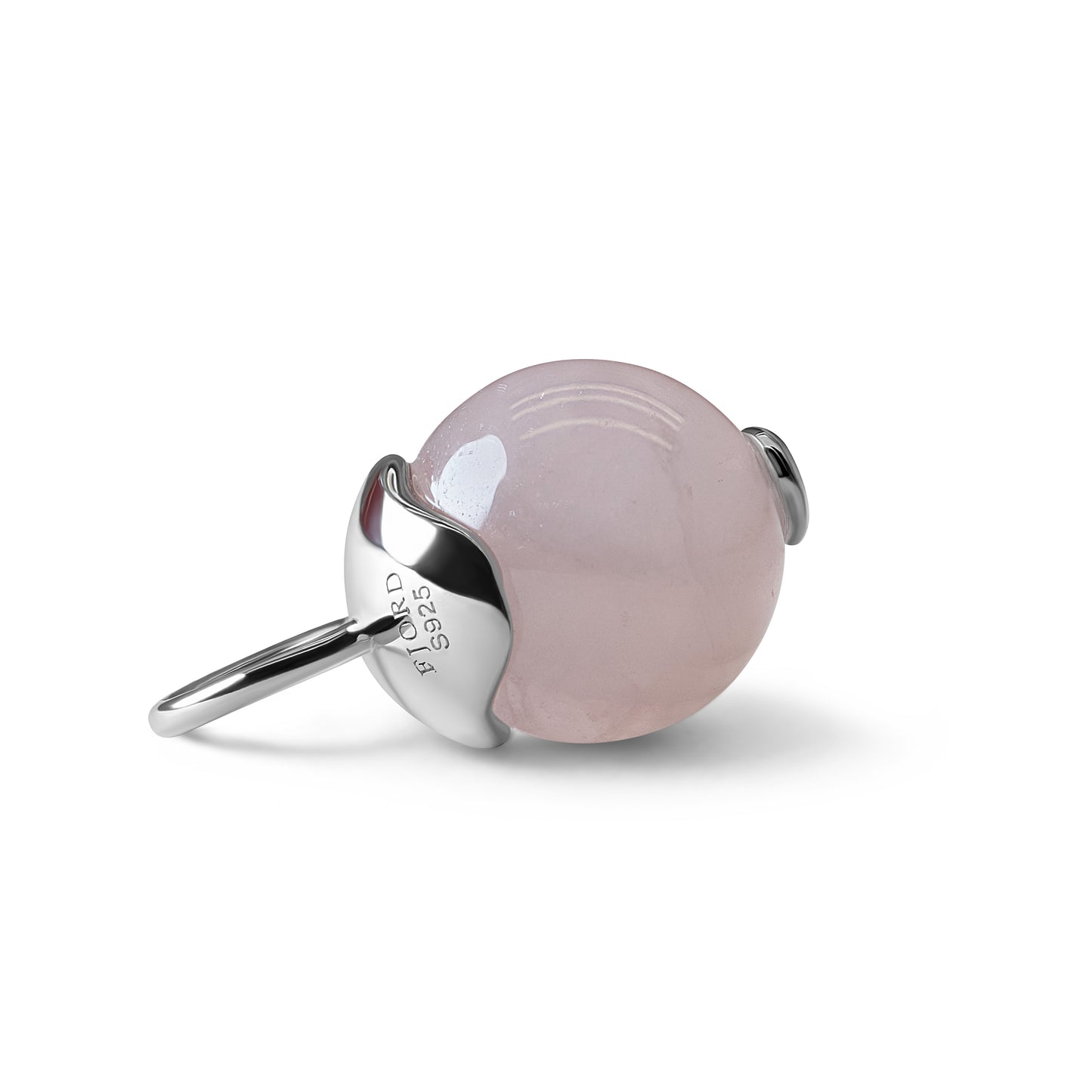 Single Signature Rose Quartz Charm | Rhodium-Plated Sterling Silver