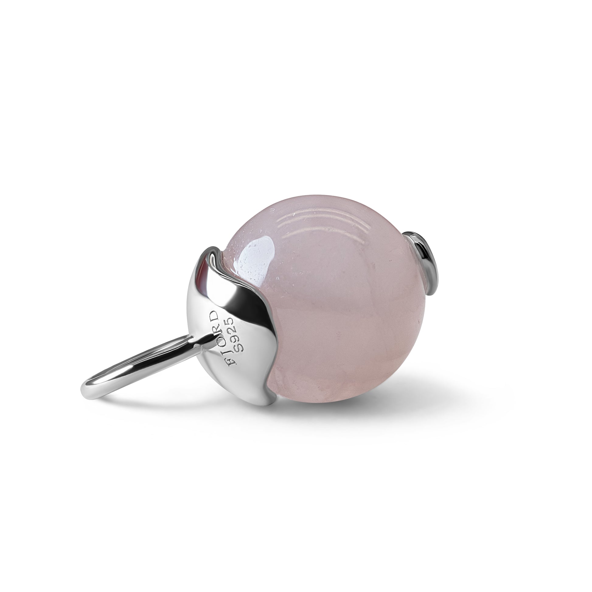 Single Signature Rose Quartz Charm | Rhodium-Plated Sterling Silver