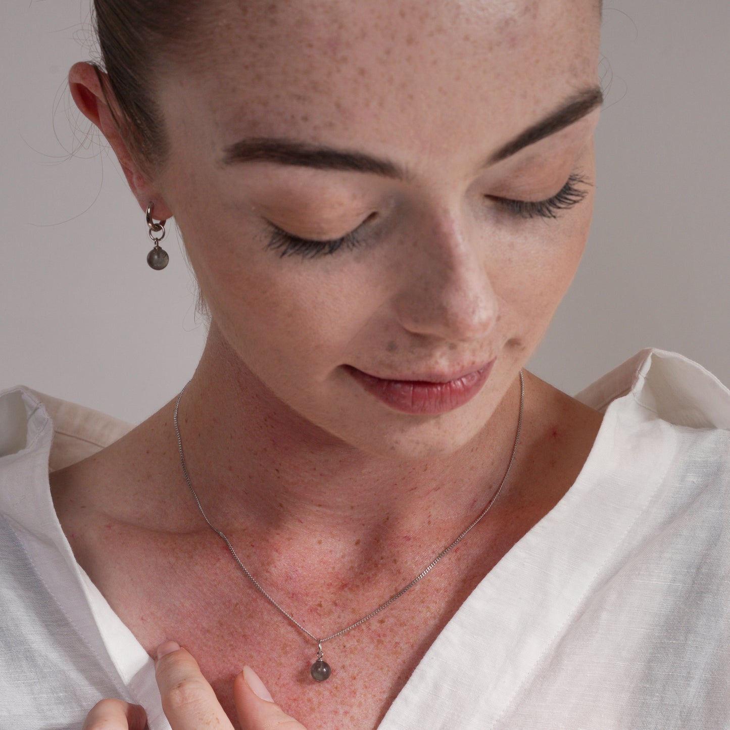 Single Silver Labradorite Charm | Single Modular Charm in Rhodium-Plated Sterling Silver