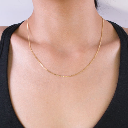 Slim Gold-Tone Curb Chain | Modular Necklace with Thick 14K Gold Plating over Sterling Silver