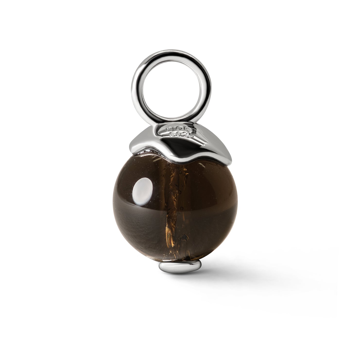 Single Signature Smoky Quartz Charm | Rhodium-Plated Sterling Silver
