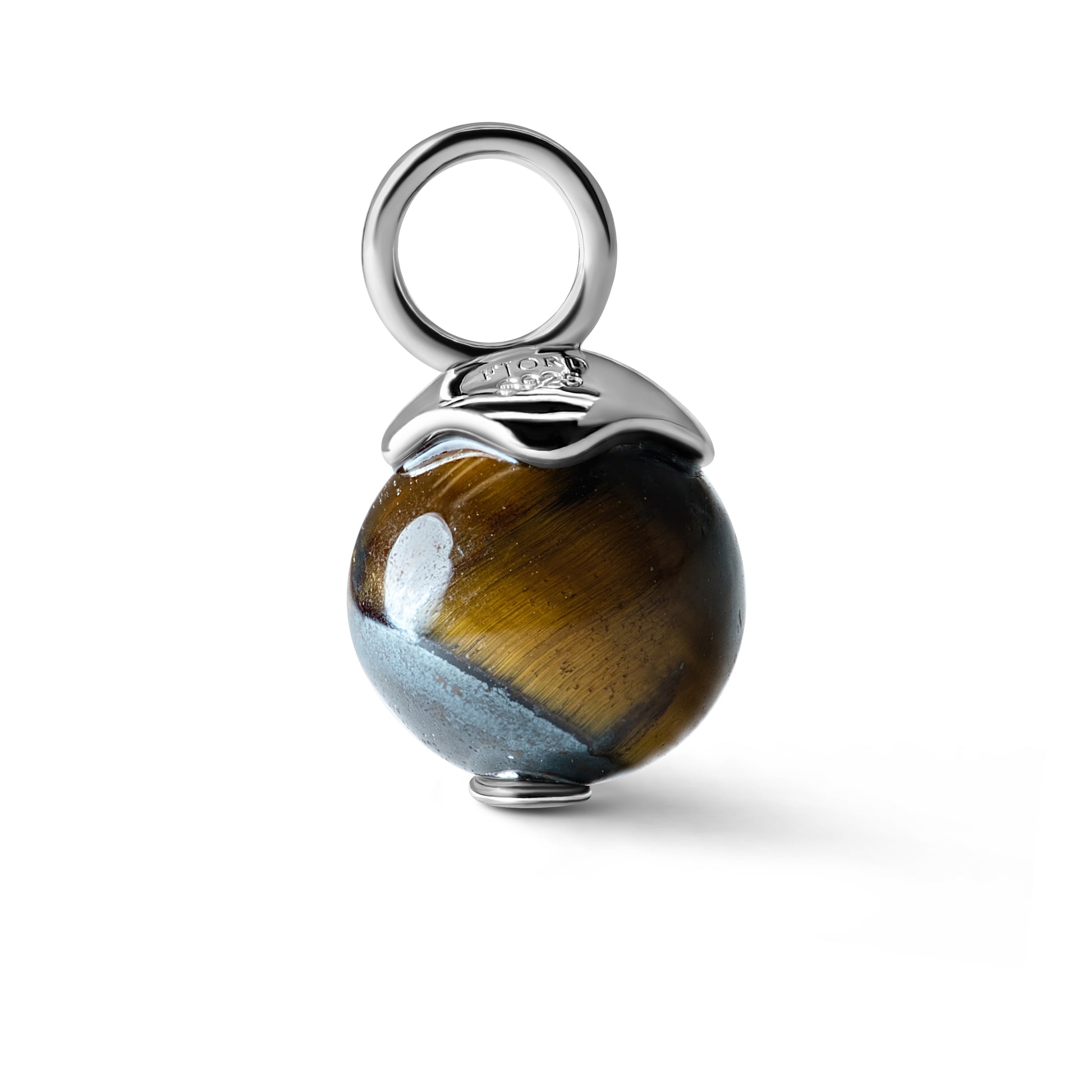 Single Signature Tiger's Eye Charm | Rhodium-Plated Sterling Silver