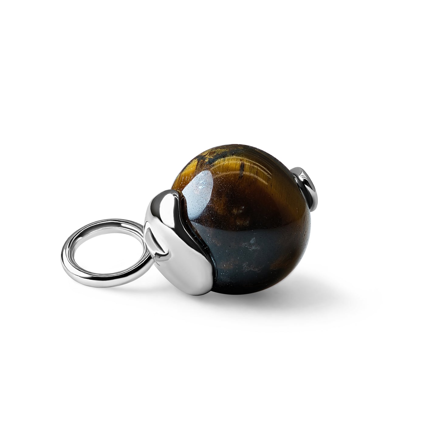 Single Signature Tiger's Eye Charm | Rhodium-Plated Sterling Silver